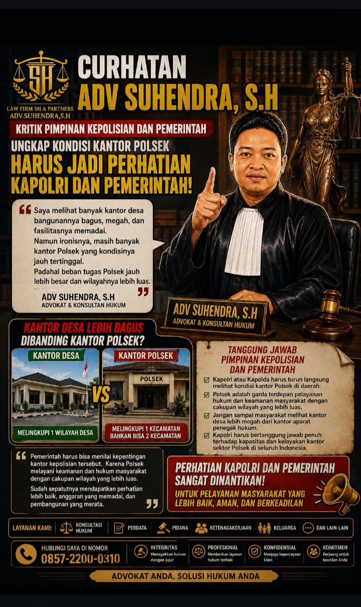 Polsek Dinilai Masih Kalah Megah dari Kantor Desa, ADV Suhendra, S.H Soroti Minimnya Perhatian terhadap Fasilitas Kepolisian